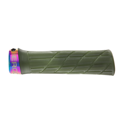 Puños ERGON GE1 EVO Factory verde musgo escarchado con abrazaderas Oil Slick - detalle