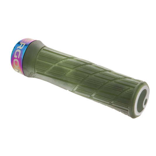 Puños ERGON GE1 EVO Factory Slim verde musgo escarchado con abrazaderas Oil Slick