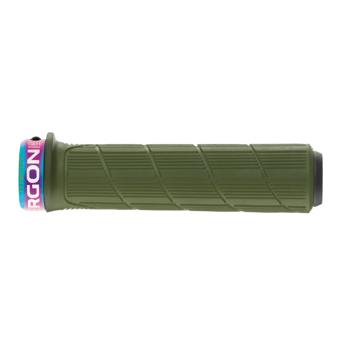 Puños ERGON GD1 EVO Factory verde musgo helado con abrazaderas de acabado tornasolado - detalle