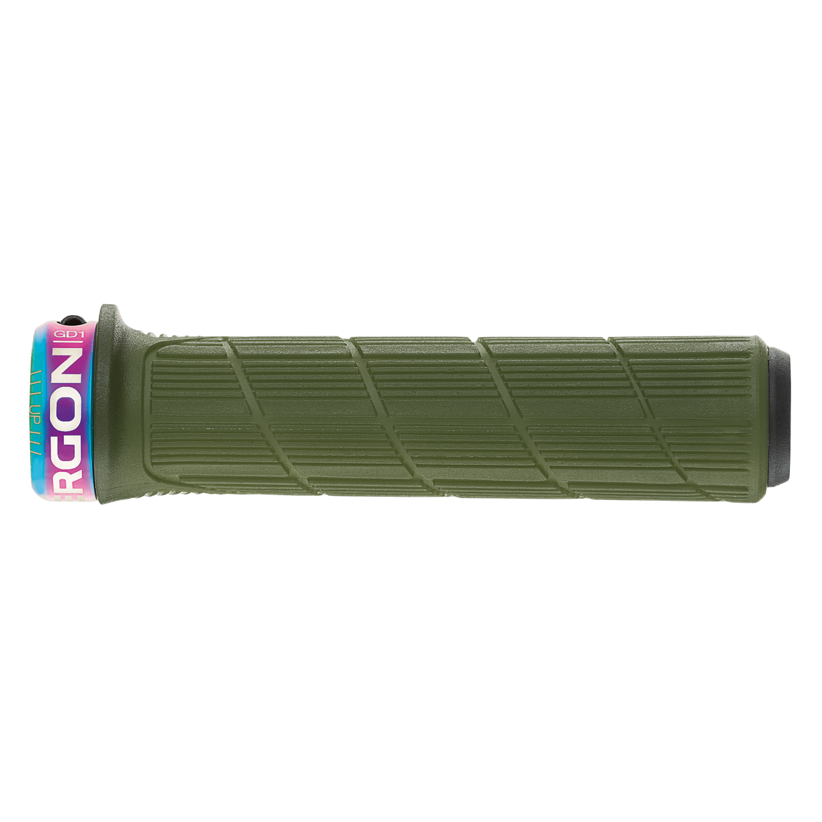 Puños ERGON GD1 EVO Slim Factory verde musgo helado con abrazaderas de acabado tornasolado - detalle