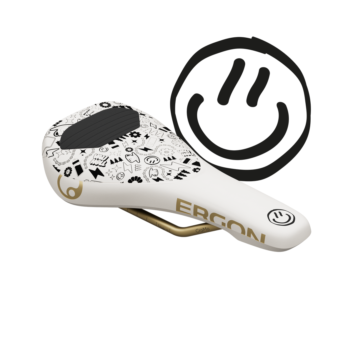 Sillín ERGON SM Downhill Comp Vali Höll Edition blanco con raíles CrMo