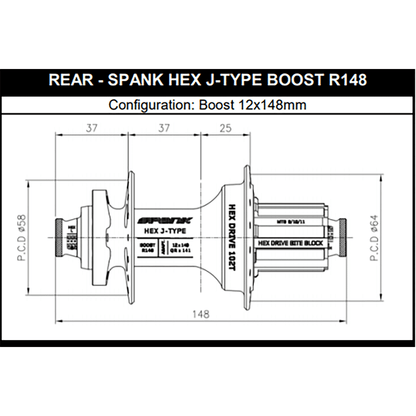 Buje Trasero SPANK HEX DRIVE 102T 12x148 mm Boost