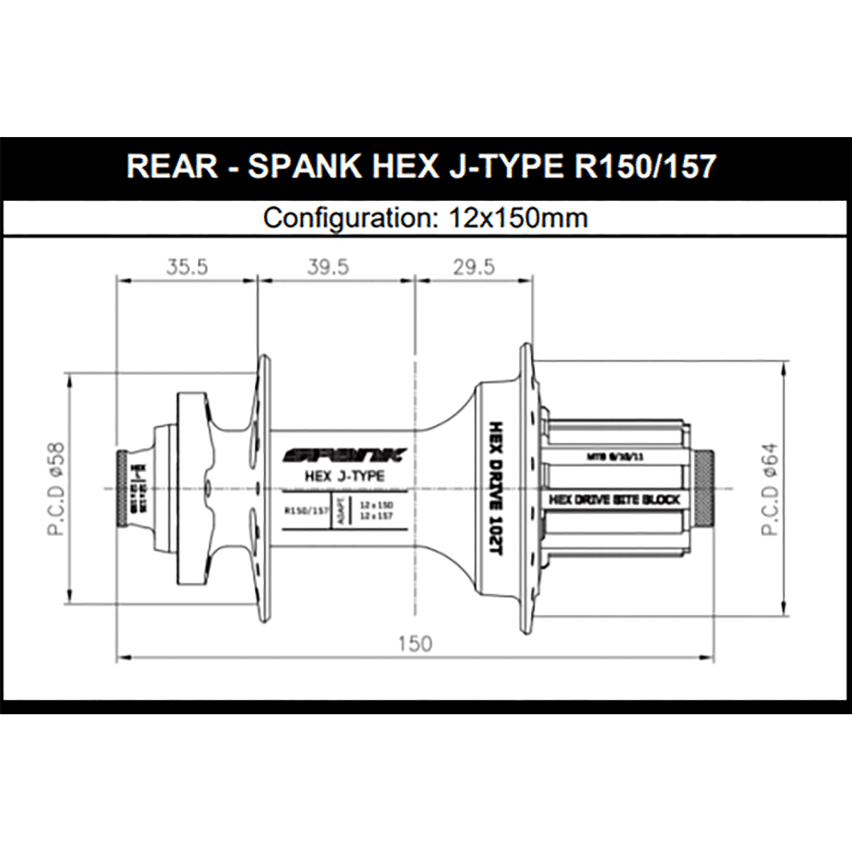 Moyeu Arrière SPANK HEX DRIVE 102T 12x150/157 mm