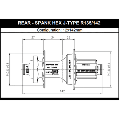 Buje Trasero SPANK HEX DRIVE 102T 12x135/142 mm
