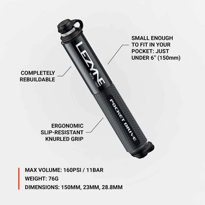 Bomba de Mano LEZYNE POCKET DRIVE HP Negro