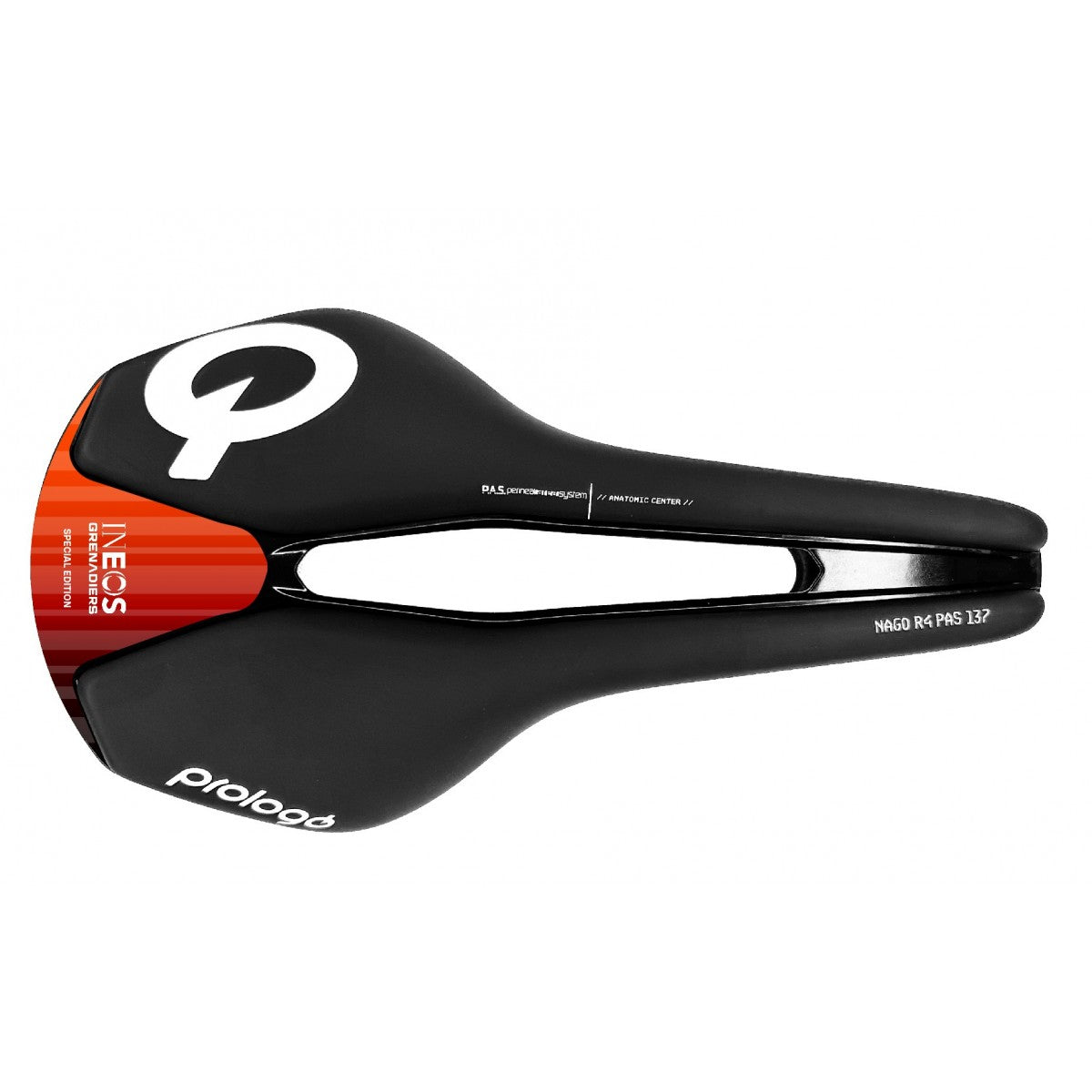 Sillin PROLOGO NAGO R4 PAS 137mm Ancho Tirox INEOS Rails Negro/Rojo