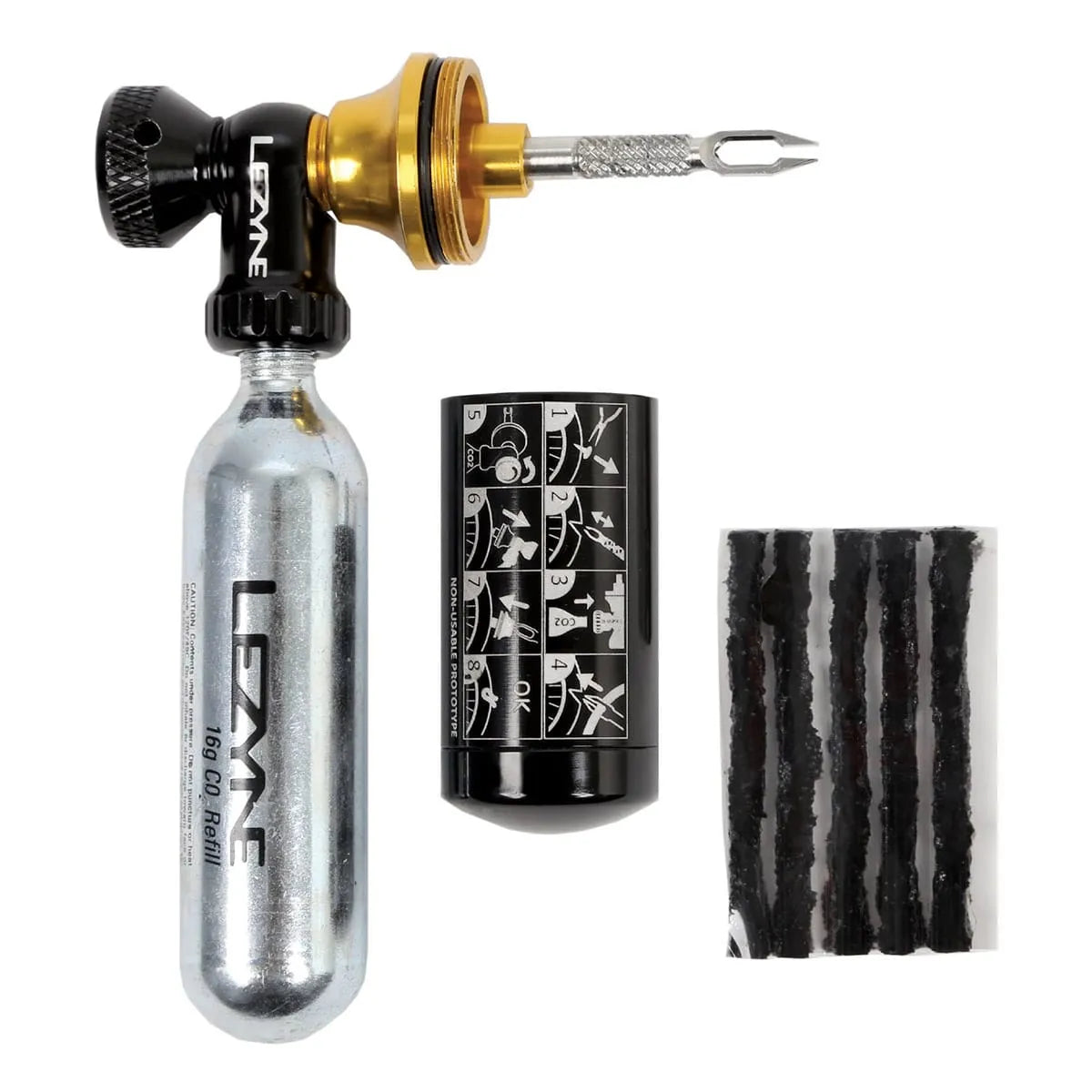 Kit de reparación Tubeless CO2 LEZYNE BLASTER + 5 Puntas