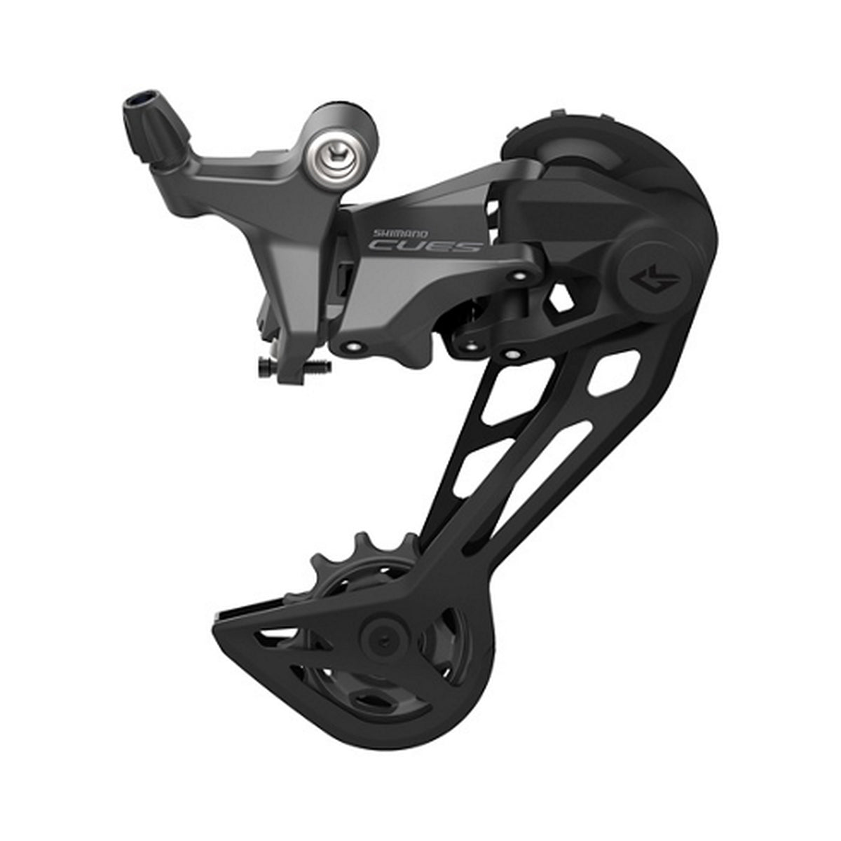 Cambio trasero SHIMANO CUES U6020-SGS de 11 velocidades y caja larga – vista del producto sobre fondo blanco