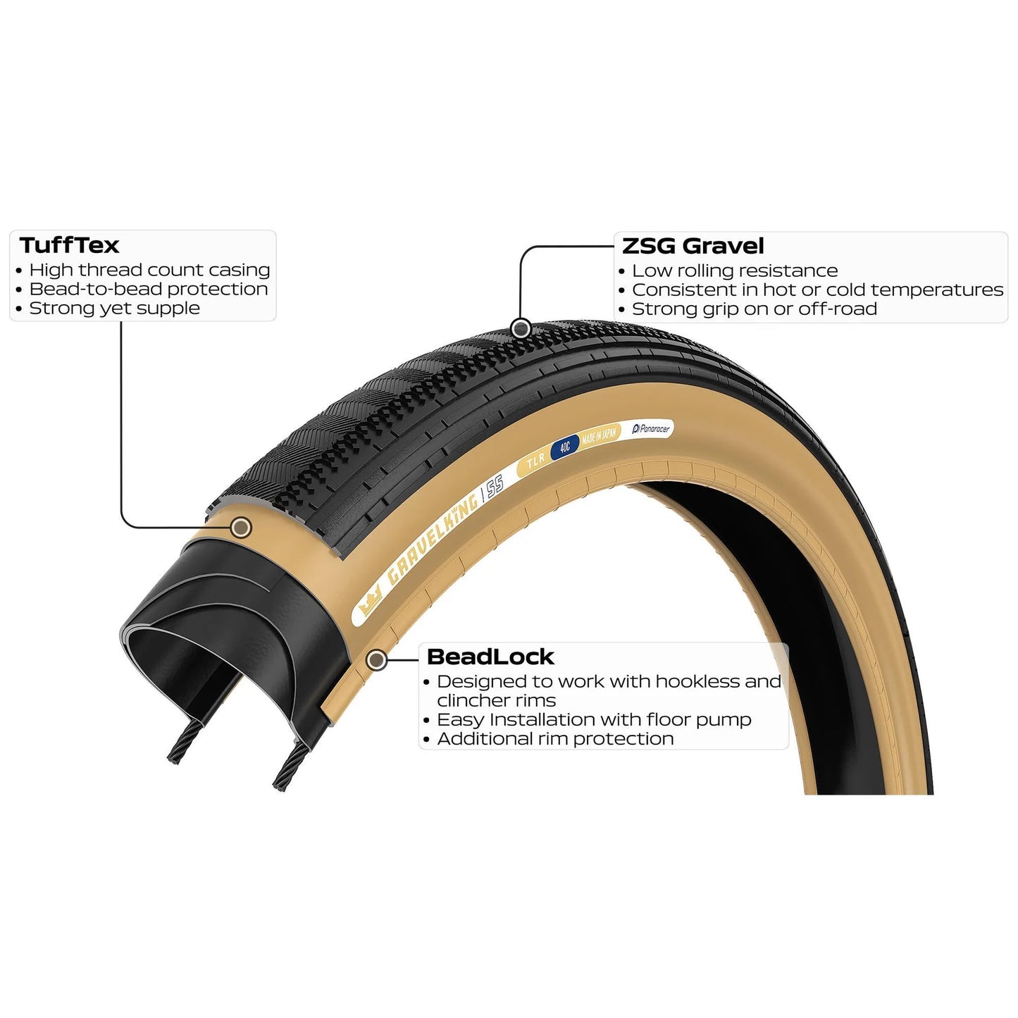 Neumático PANARACER GRAVELKING SEMISLICK TLR 700x30c Tubeless Ready Beige