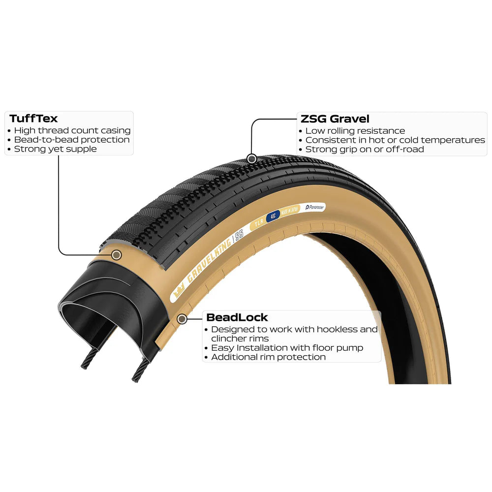 Neumático PANARACER GRAVELKING SEMISLICK TLR 700x45c Tubeless Ready Beige