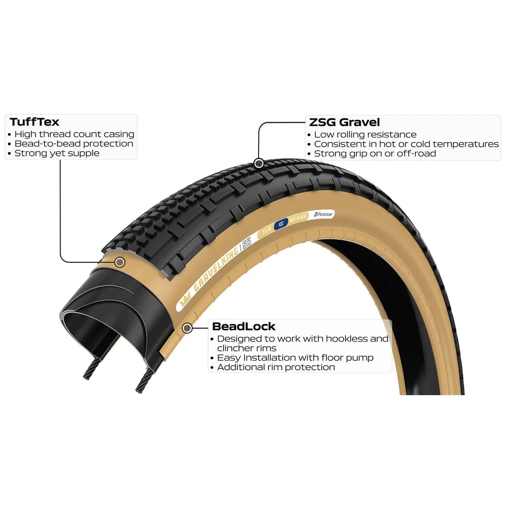 Neumático PANARACER GRAVELKING SK TLR 700x40c Tubeless Ready Beige