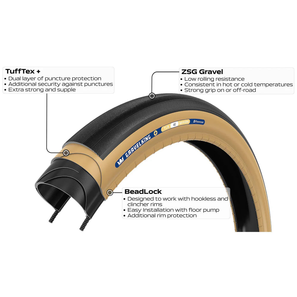 Neumático PANARACER GRAVELKING SLICK+ TLR 700x30c Tubeless Ready Beige