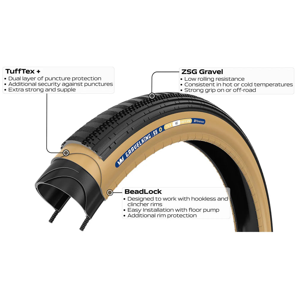 Neumático PANARACER GRAVELKING SEMISLICK+ TLR 700x30c Tubeless Ready Beige