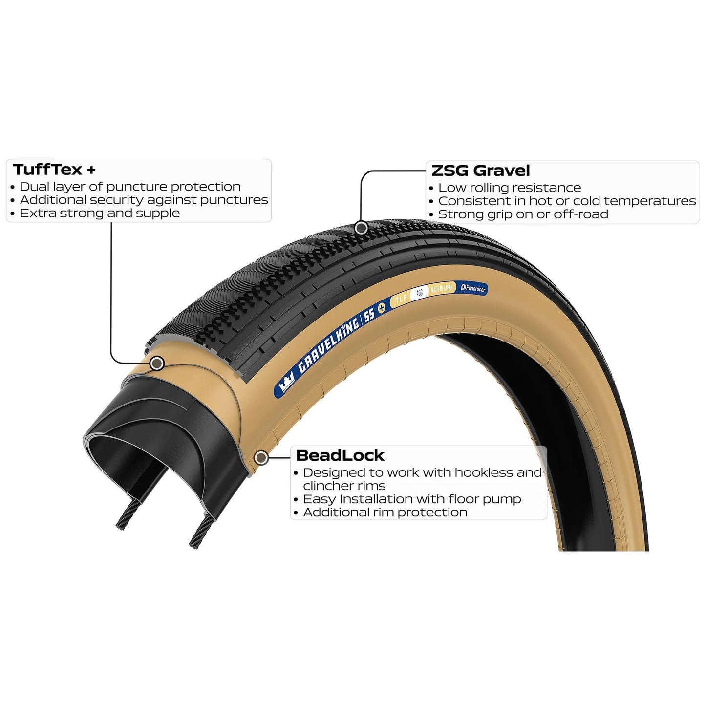 Neumático PANARACER GRAVELKING SEMISLICK+ TLR 700x40c Tubeless Ready Beige