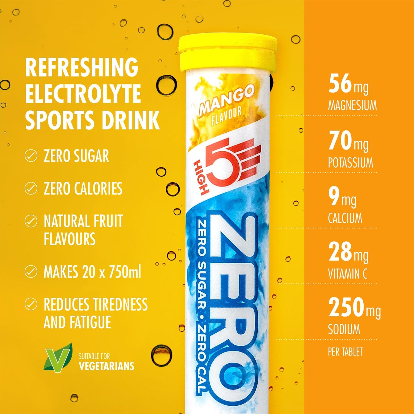 Tabletas de hidratación electrolítica High5 ZERO (x20) Mango