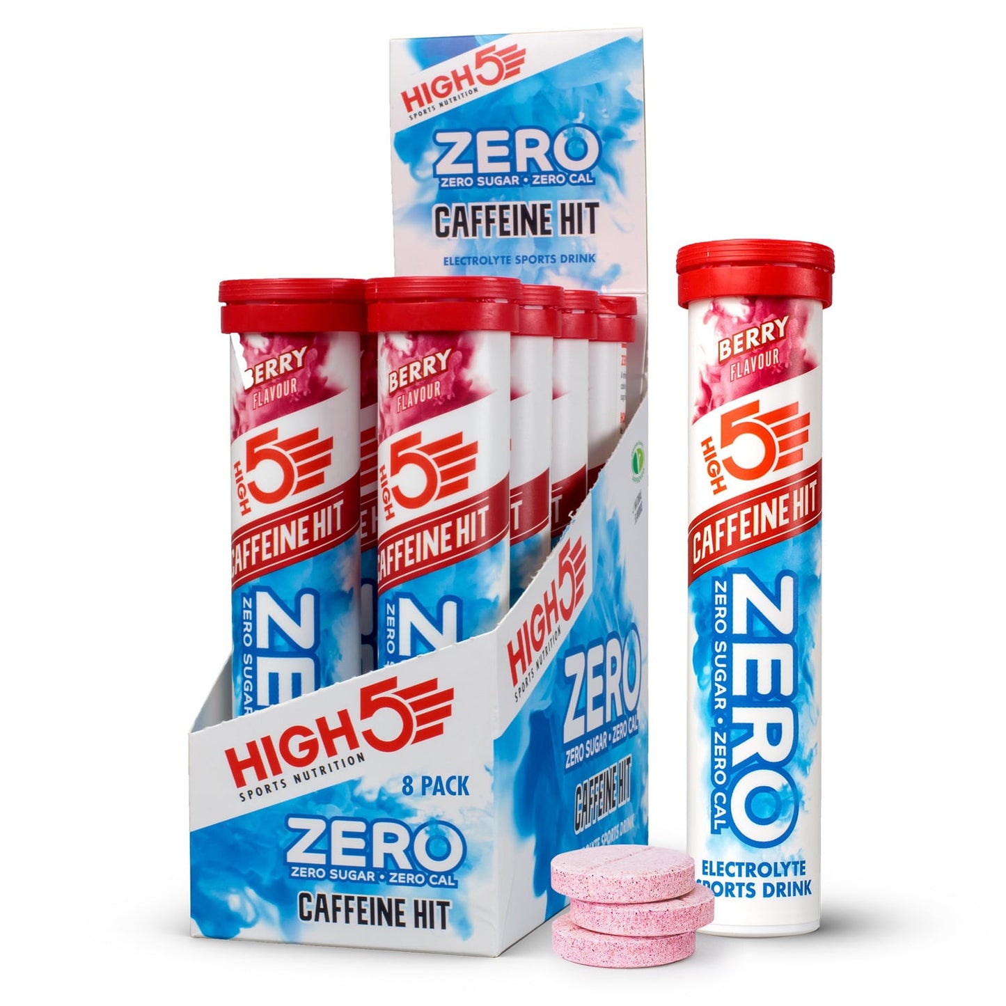 Boisson Anticrampe High5 ZERO Caffeine Hit Tubo de 20 Pastillas de Frutos Rojos
