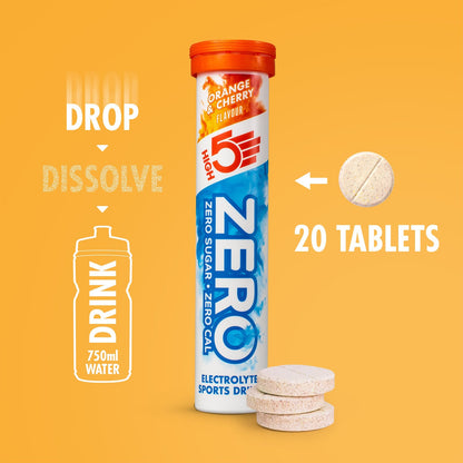 Pastillas de Hidratación Electrolitos HIGH5 ZERO (x20) Naranja y Cereza