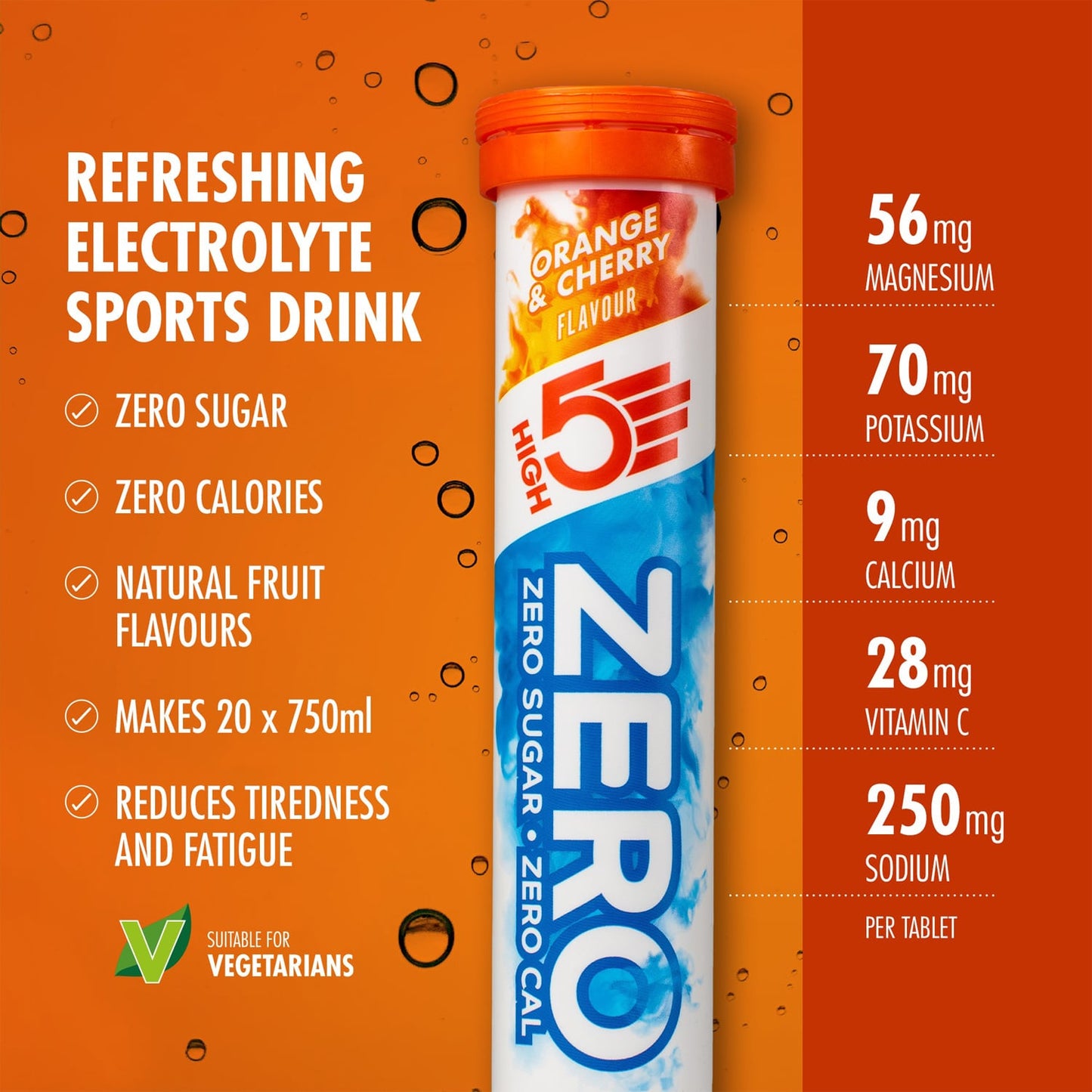 High5 ZERO Comprimidos Hidratantes con Electrolitos (x20) Naranja y Cereza