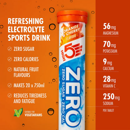 Pastillas de Hidratación Electrolitos HIGH5 ZERO (x20) Naranja y Cereza