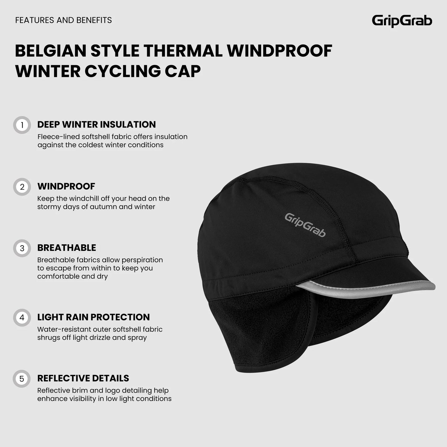 GORRO GRIPGRAB BELGIAN STYLE THERMAL WINDPROOF WINTER Cap Negro