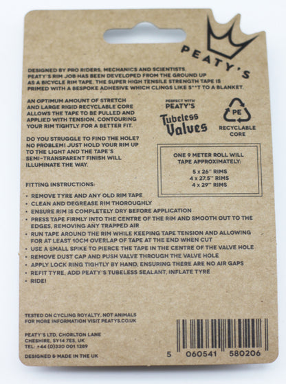 Cinta de Llanta Adhesiva Tubeless PEATY'S RIMJOB (9 m)