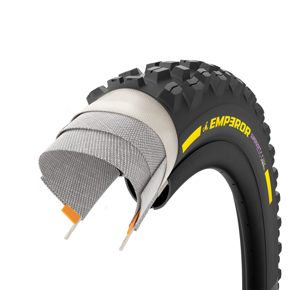 Cubierta PIRELLI SCORPION EMPEROR 27.5x2.40 Supersoft DH+Wall Tubeless Ready de aro flexible negro/amarillo Team Edition