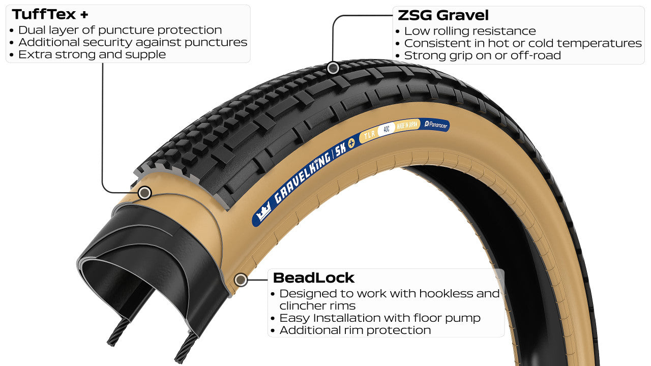 Neumático PANARACER GRAVELKING SK+ TLC 700x40c Tubeless Ready Beige