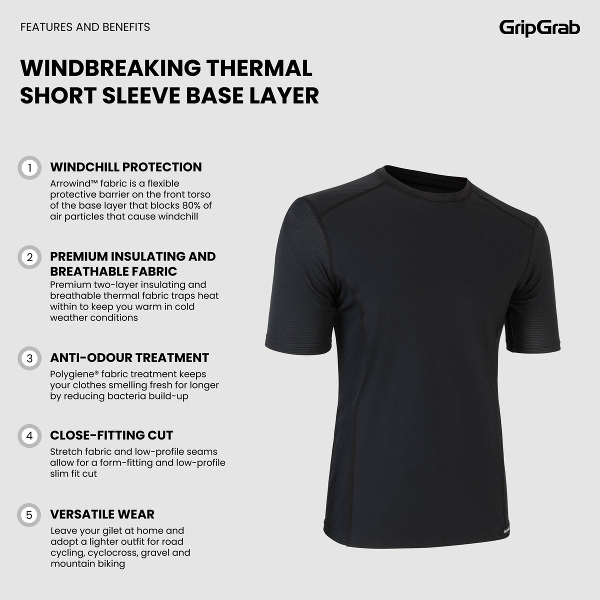 Camiseta interior de manga corta GRIPGRAB WINDBREAKING THERMAL negra