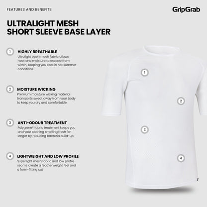 Camiseta interior de manga corta GRIPGRAB MALLA ULTRALIGERA blanca