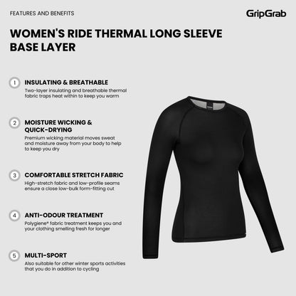 Camiseta interior térmica de manga larga para mujer GRIPGRAB CICLISMO negra