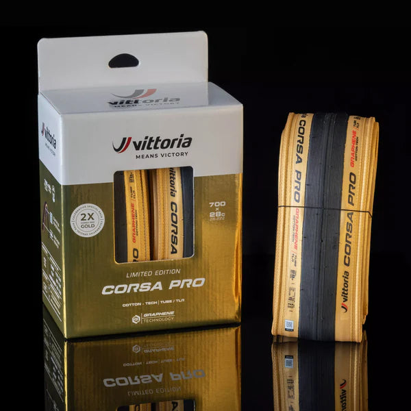 Par de neumáticos VITTORIA CORSA PRO 700x28c Tubeless Ready - Edición Limitada Oro