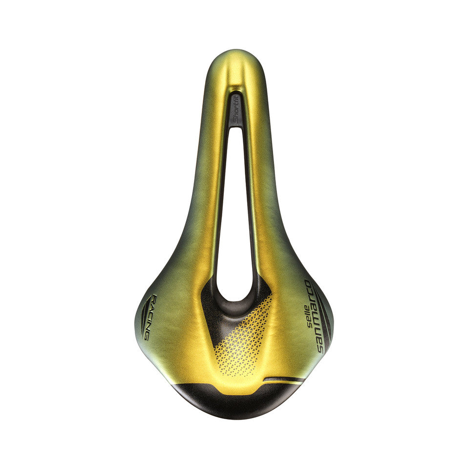 Sillín SAN MARCO SHORTFIT 2.0 OPEN-FIT RACING S3 Anchura 144mm Raíles de acero Xsilite Gold