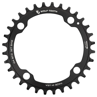 Plato WOLF TOOTH 104 BCD 12V Shimano 4 agujeros 104mm Negro