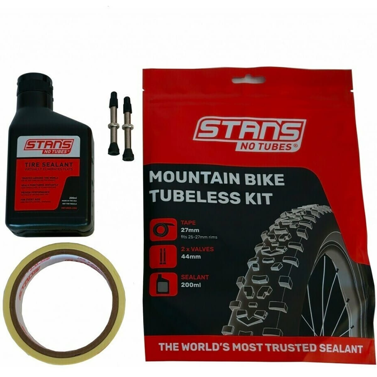 Kit Tubeless STAN'S NOTUBES ALL MOUNTAIN 25 mm Valves 44mm + Liquide Préventif (200 ml)