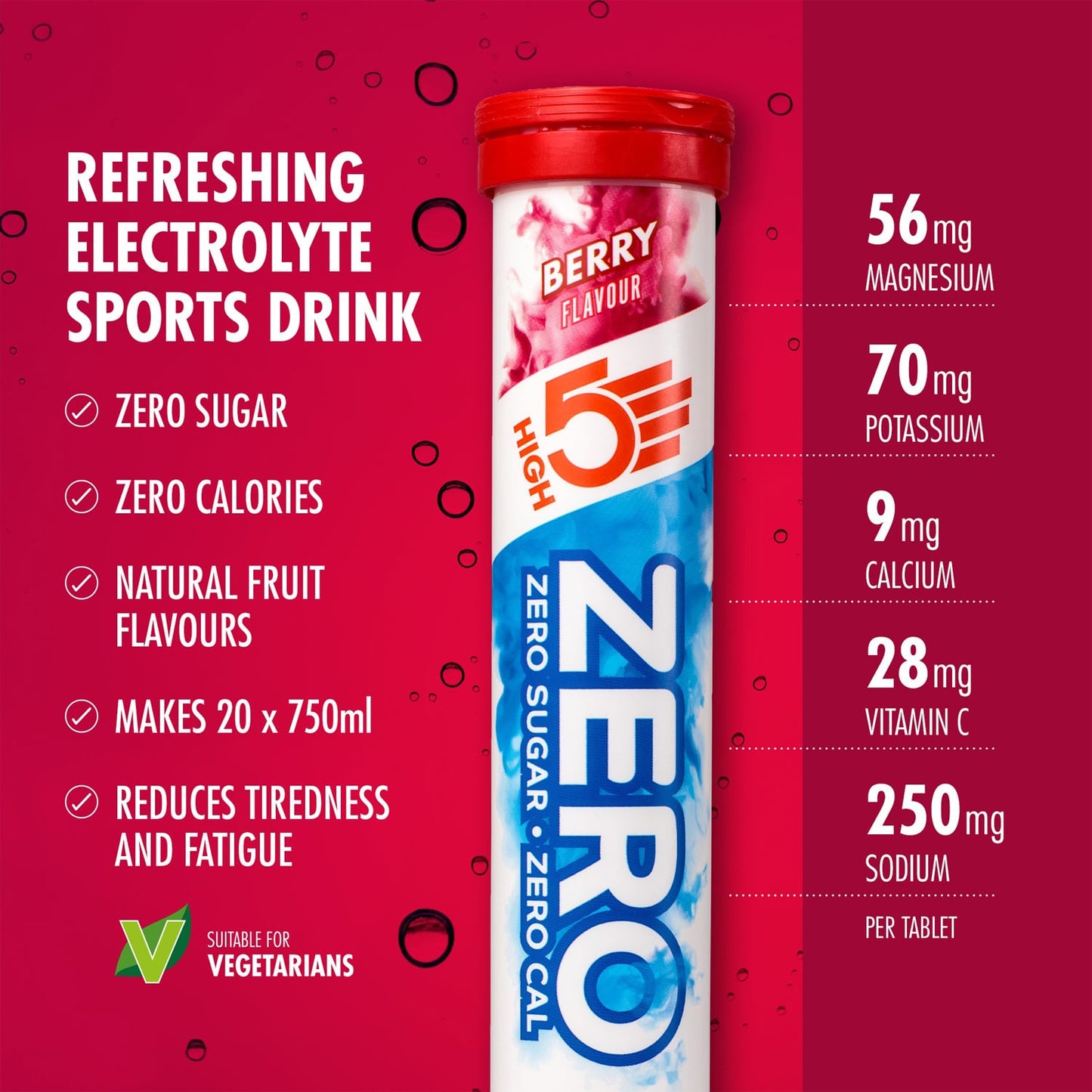 Tabletas de Hidratación con Electrolitos High5 ZERO (x20) Frutas Rojo