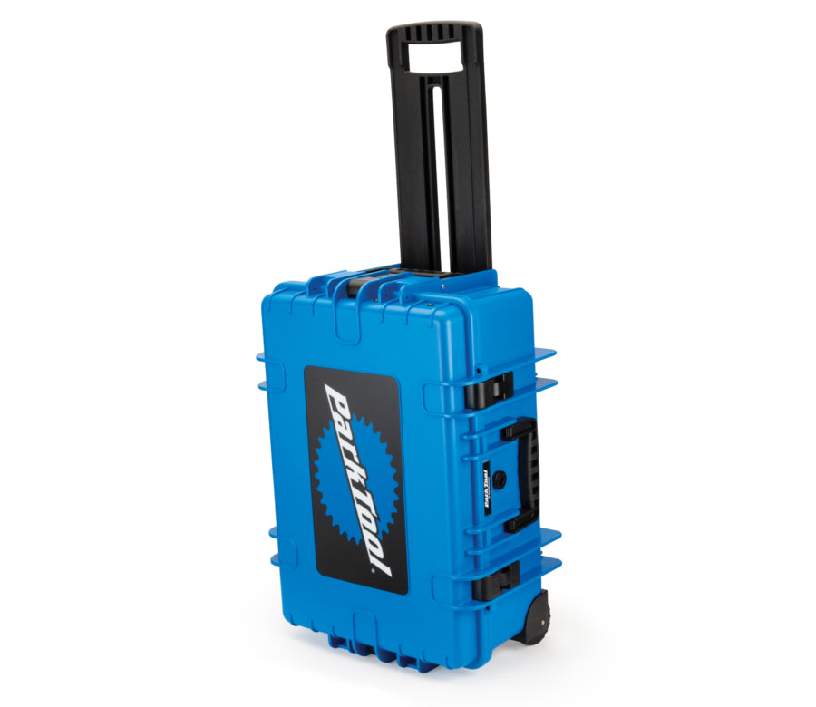 Park Tool BX-3 Rolling Big Blue Box cerrada, sobre sus ruedas