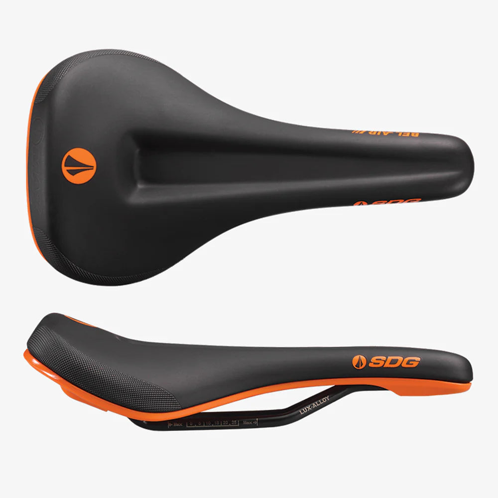 Sillín SDG BEL-AIR V3 MAX Rails Lux-Alloy Negro/Naranja