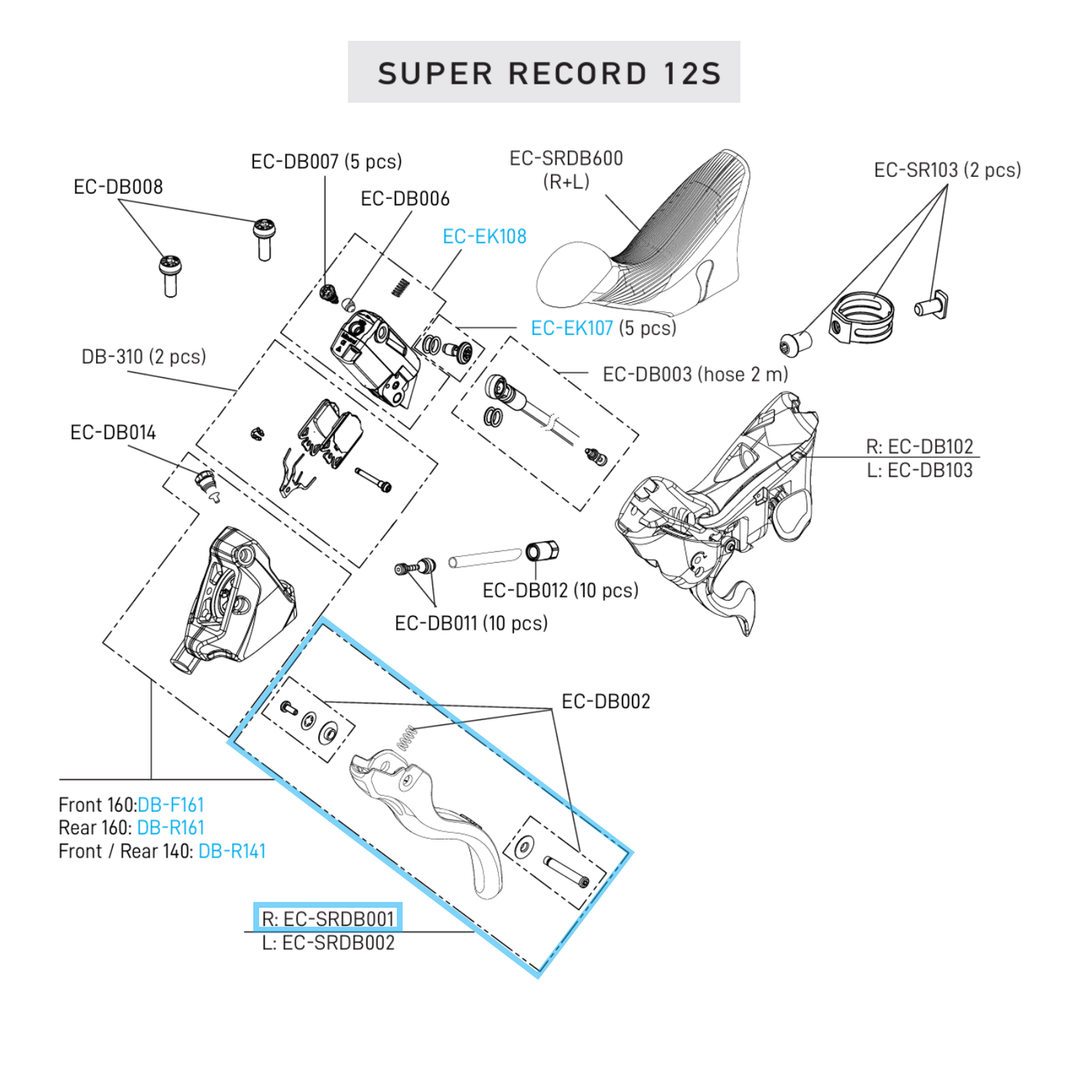 Freno monomando derecho CAMPAGNOLO SUPER RECORD 12V DISC