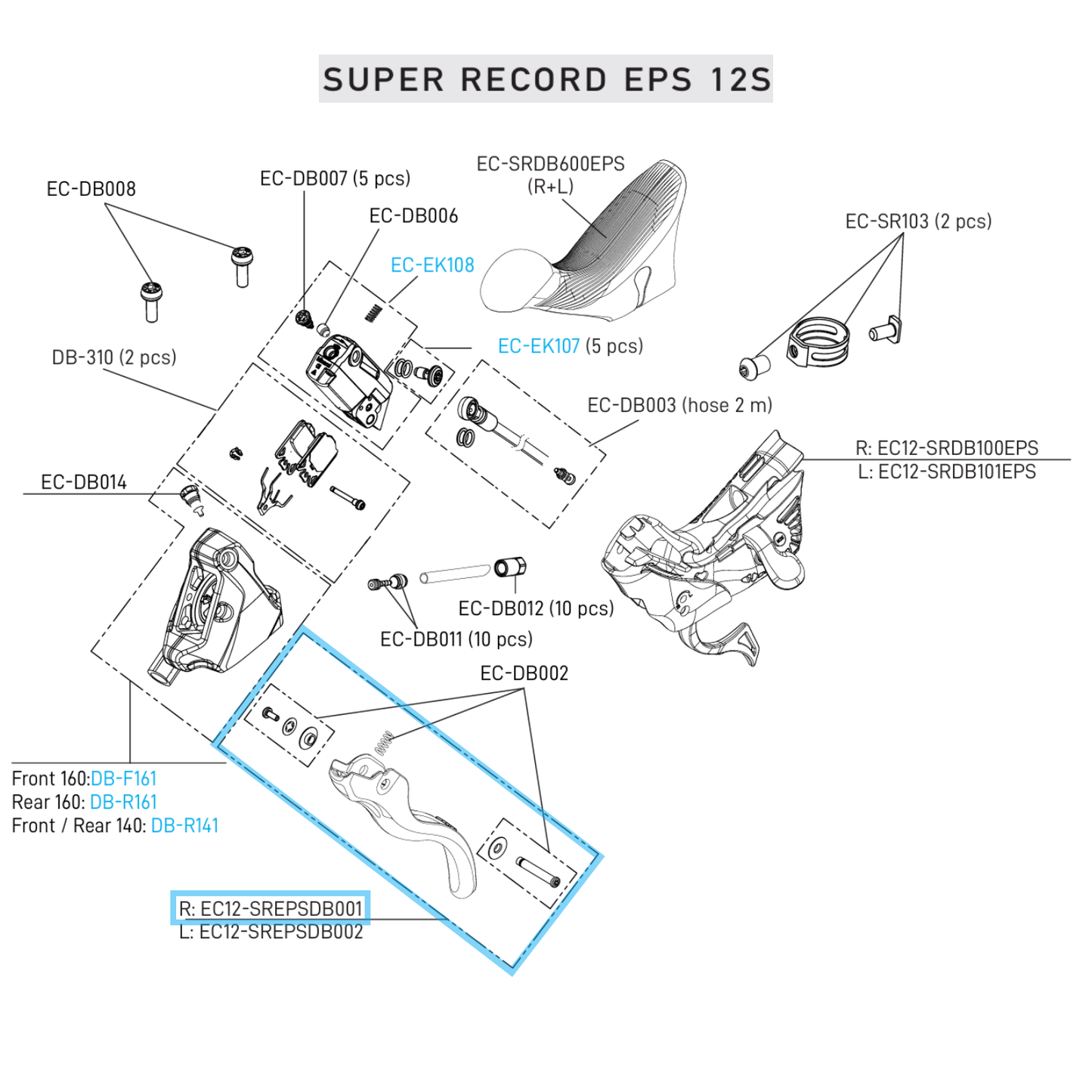 Freno monomando derecho CAMPAGNOLO SUPER RECORD EPS 12V DISC