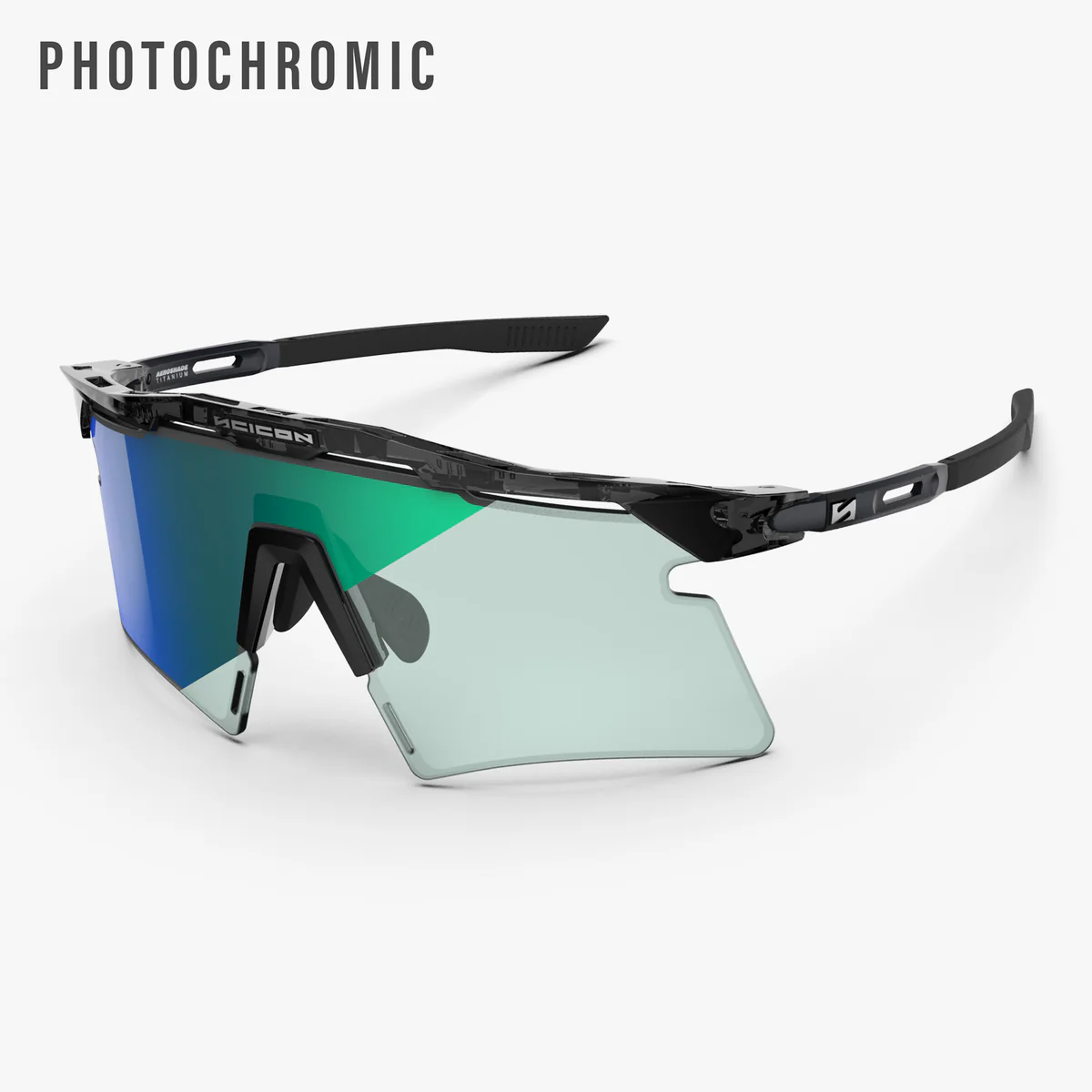Gafas de sol SCICON AEROSHADE 2.0 TITANIUM Negro Cristal Brillante Azul Verde Lente fotocromática