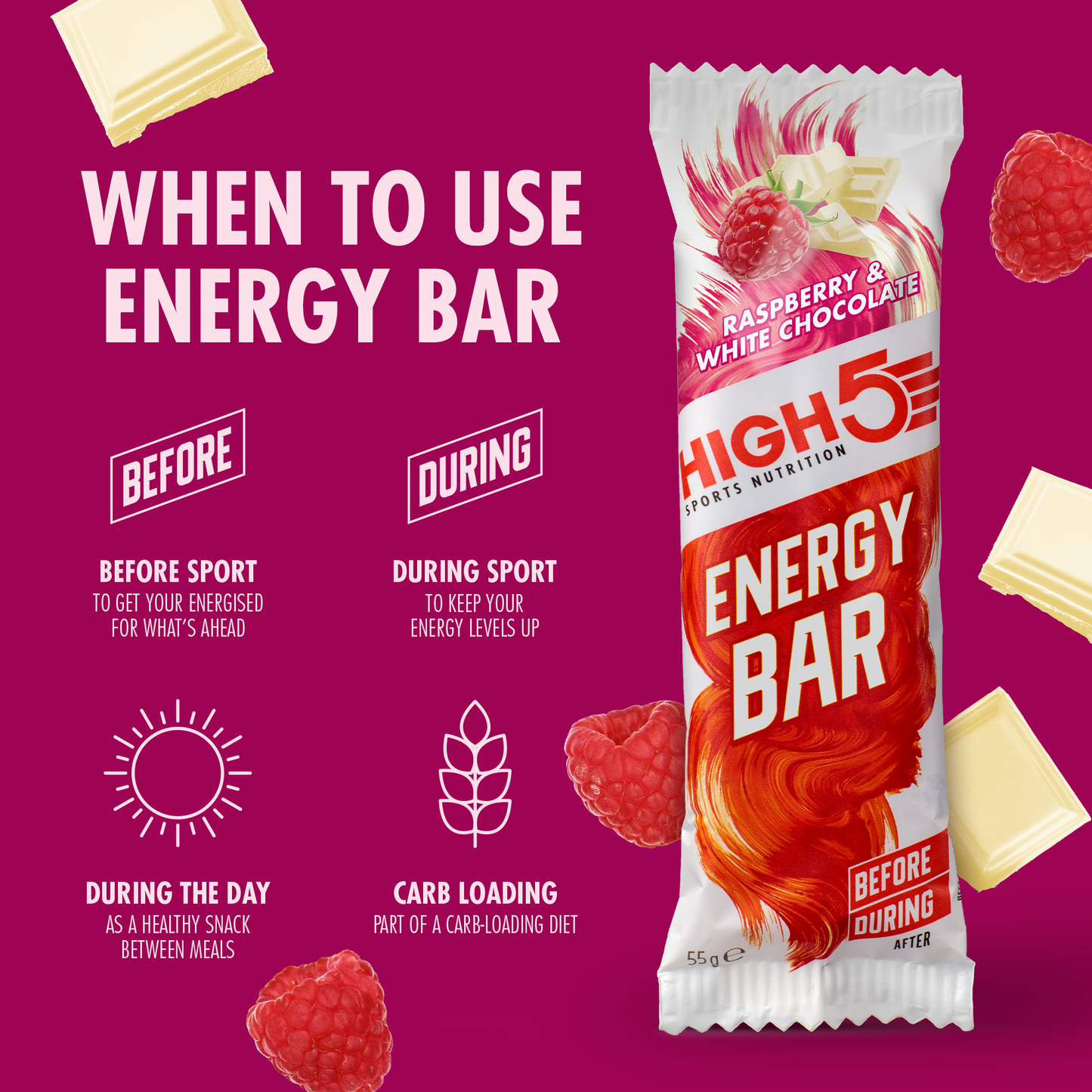 BARRA ENERGÉTICA High5 (55 g) Chocolate blanco con frambuesa