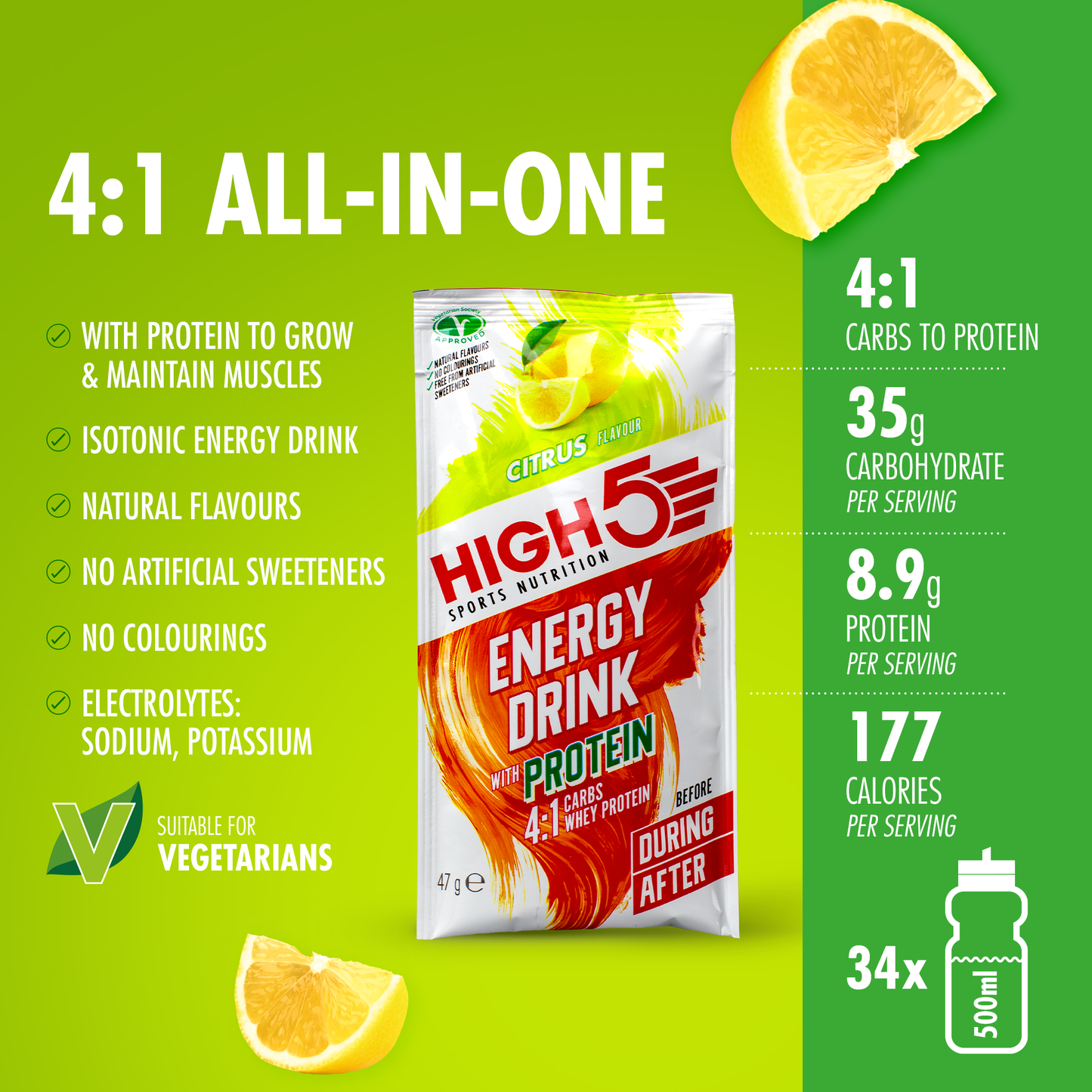 Bebida Energética High5 ENERGY DRINK PROTEIN (47g) Limón