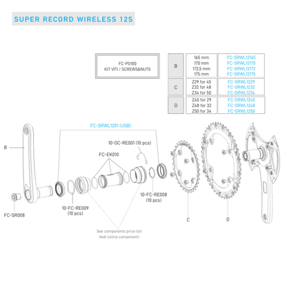 Biela 12V CAMPAGNOLO SUPER RECORD WRL Sensor de Potencia