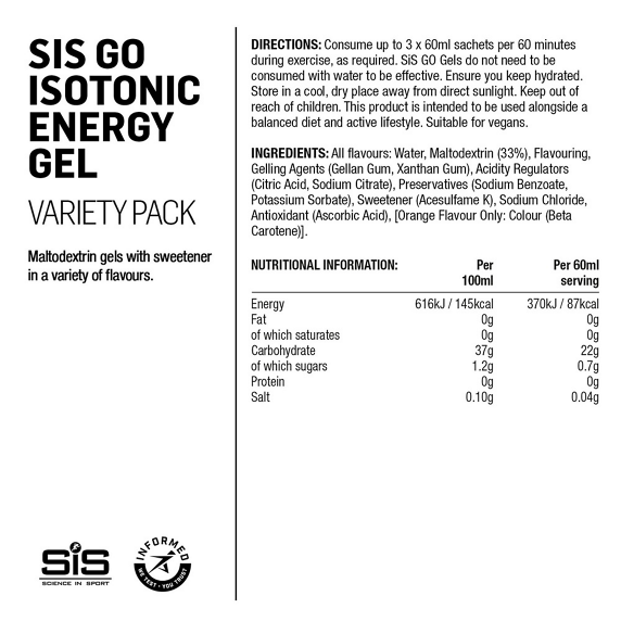 Lote de 7 geles energéticos SIS GEL GO ISOTONIC sin gluten (60 ml)