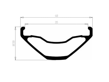 Perfil de la llanta HOPE FORTUS 35 W: anchura externa de 40 mm, anchura interna de 35 mm y altura de 18,5 mm