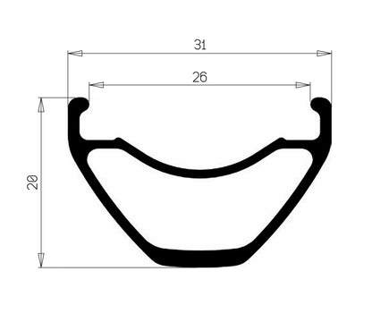 Perfil de la llanta HOPE FORTUS 26 W: anchura externa de 31 mm, anchura interna de 26 mm y altura de 20 mm