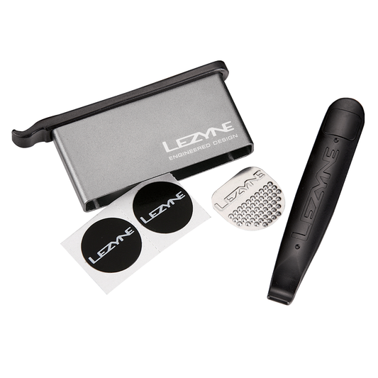 Kit de reparación LEZYNE LEVER KIT con estuche de aluminio gris