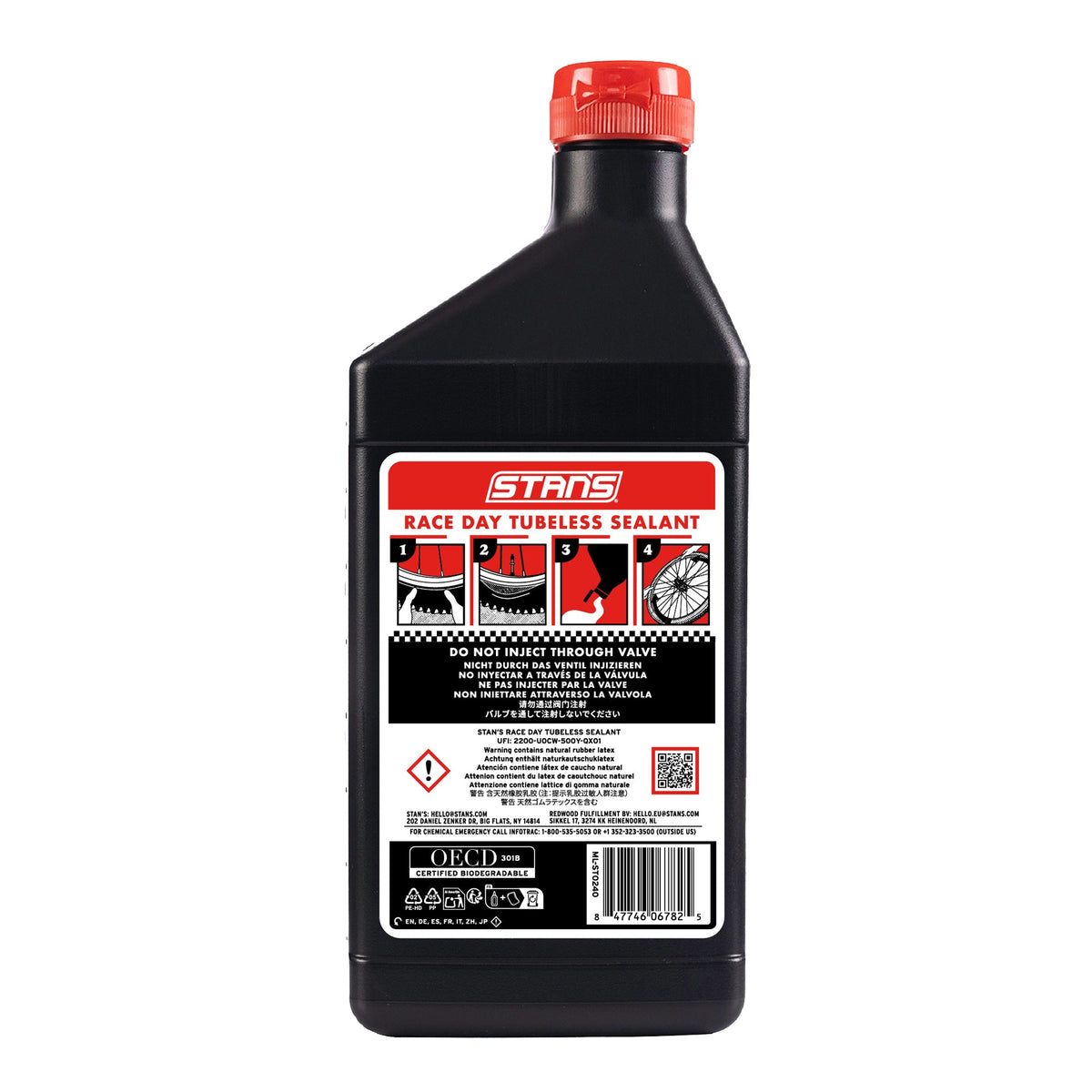 Líquido sellante antipinchazos STAN'S RACE DAY 500 ml - parte posterior del envase