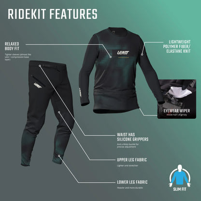 Kit Maillot + Pantalón LEATT MTB GRAVITY 1.0 Junior Negro/Verde