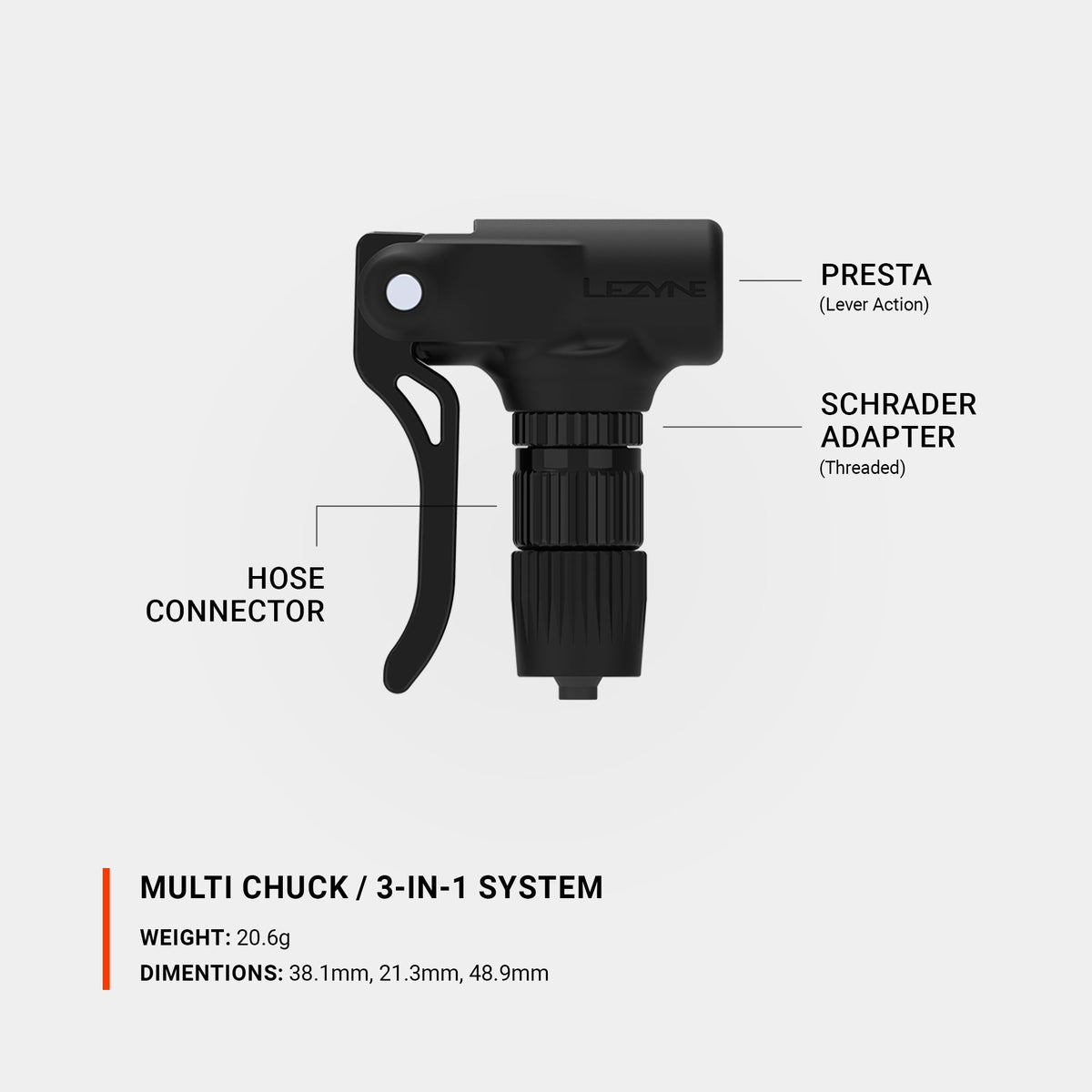 Cabezal multiválvula LEZYNE MULTI CHUCK negro